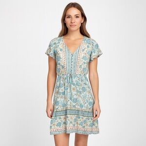 Salty Bright mini dress  floral boho Cottegecore Peasent  beach 8 Swing Casual